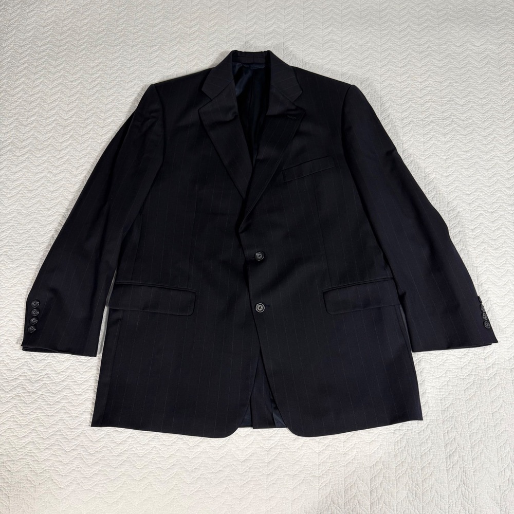 Burberry London Blazer Mens 46R Navy Pinstripe Wool Kensington USA Made Coat EUC